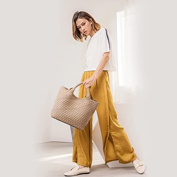 Vegan Leather Tote Bag Large Summer Beach Travel Handbag and Purse Retro Handmade Shoulder Bag