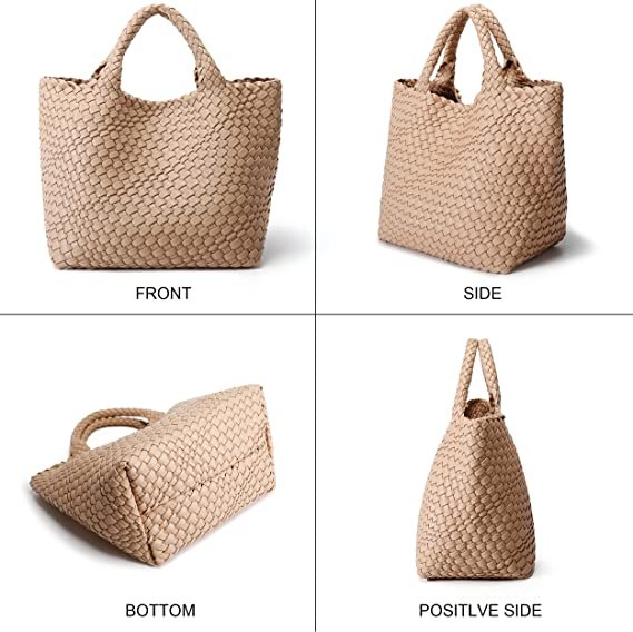 Vegan Leather Tote Bag Large Summer Beach Travel Handbag and Purse Retro Handmade Shoulder Bag